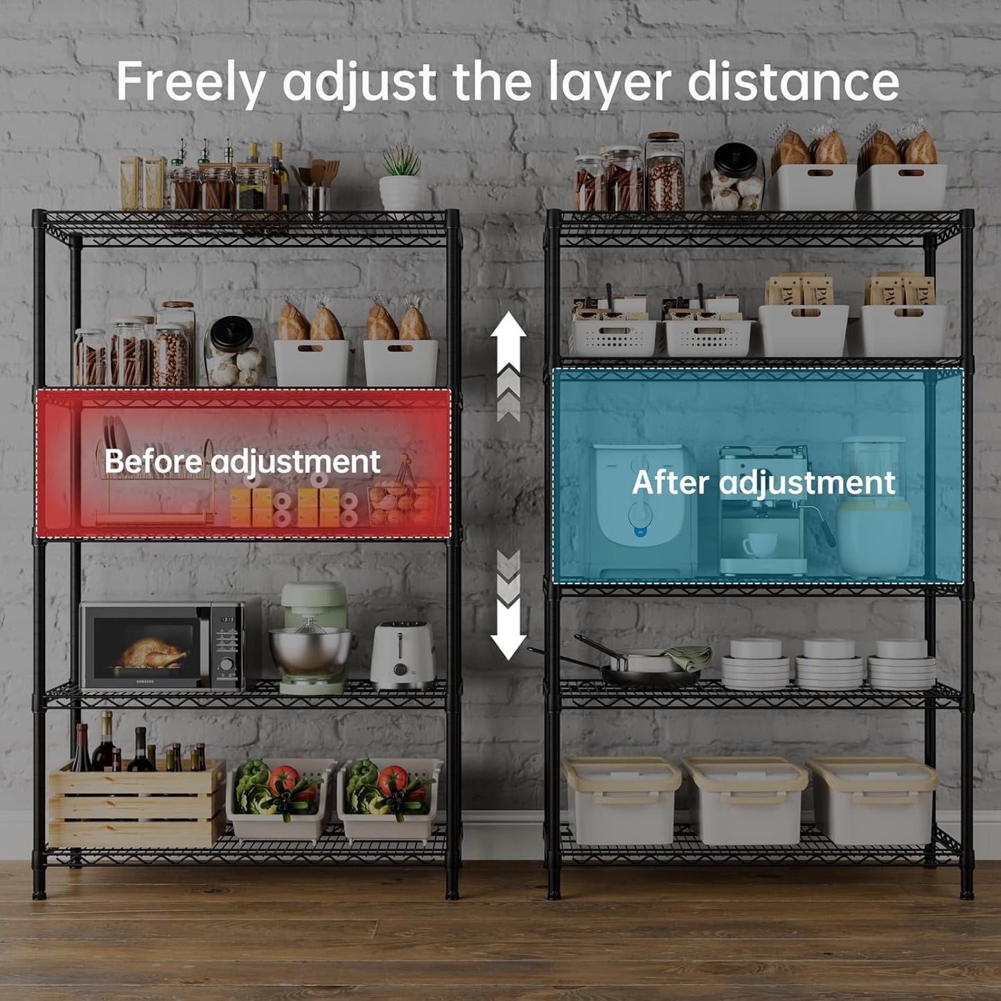 SINGAYE 4 Garage Heavy Duty Shelving Unit Kitchen Pantry Close Home Organizers and Storage Bathroom Shelf Laundry Room Organization Industrial Book Metal Wire Adjustable Shelves