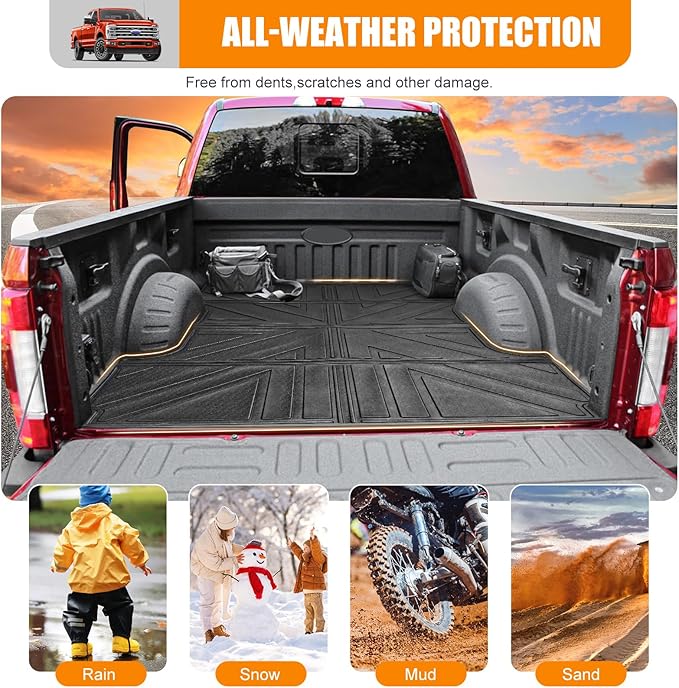 Truck Bed Mat Compatible with 2017-2024 Ford F250 F350 F450 6.8 FT Truck Bed Liner Cargo Mats TPE Cargo Liner Replacement for Ford F250 F350 Accessories(6.8FT Bed Mat)