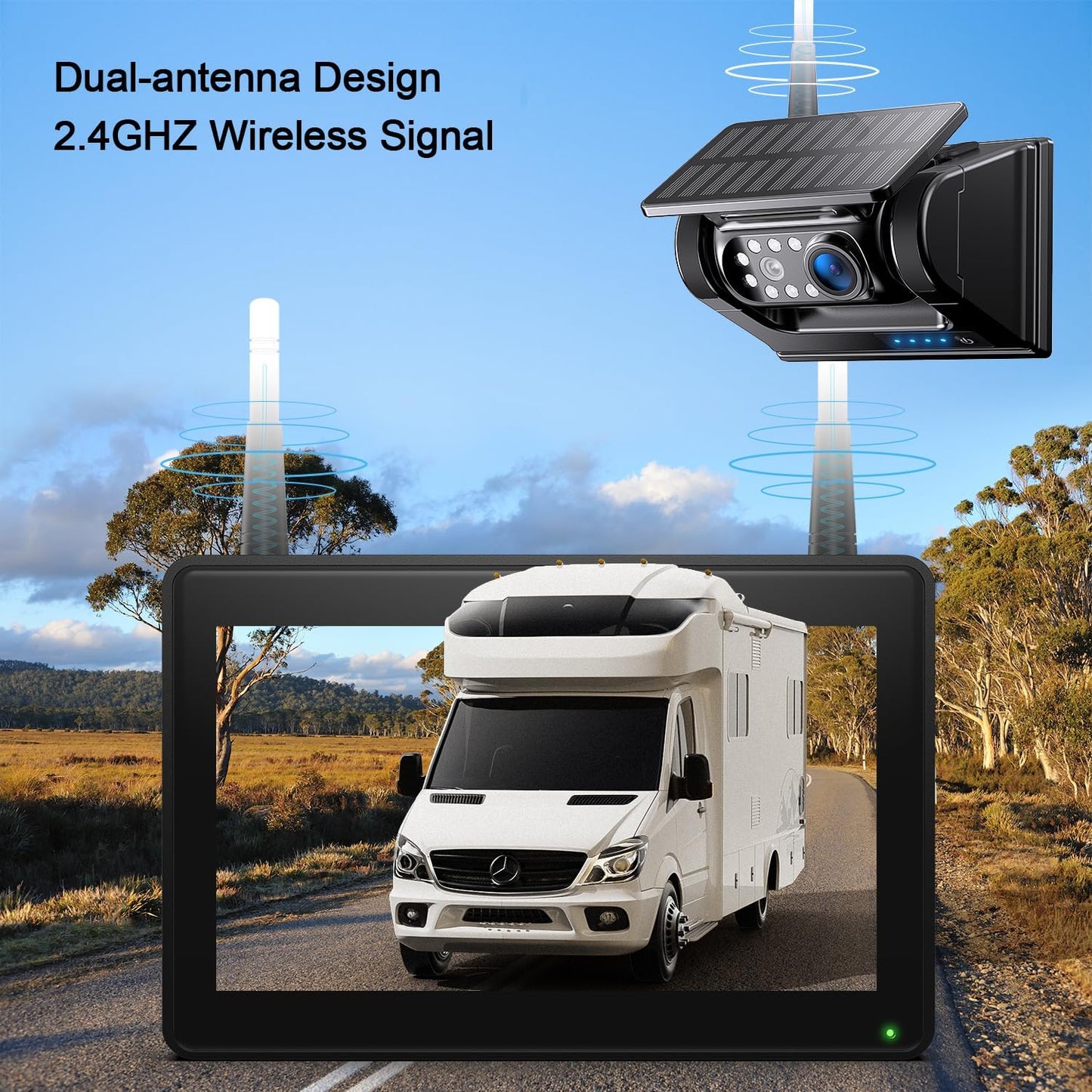 Fookoo 2 Magnetic Solar Wireless Backup Camera 7" IPS Touchscreen Monitor 1 Min DIY Install Portable Scratch-Proof No Drilling HD 1080P DVR Rechargeable Night Vision for Car RV Truck Camper - DCM702