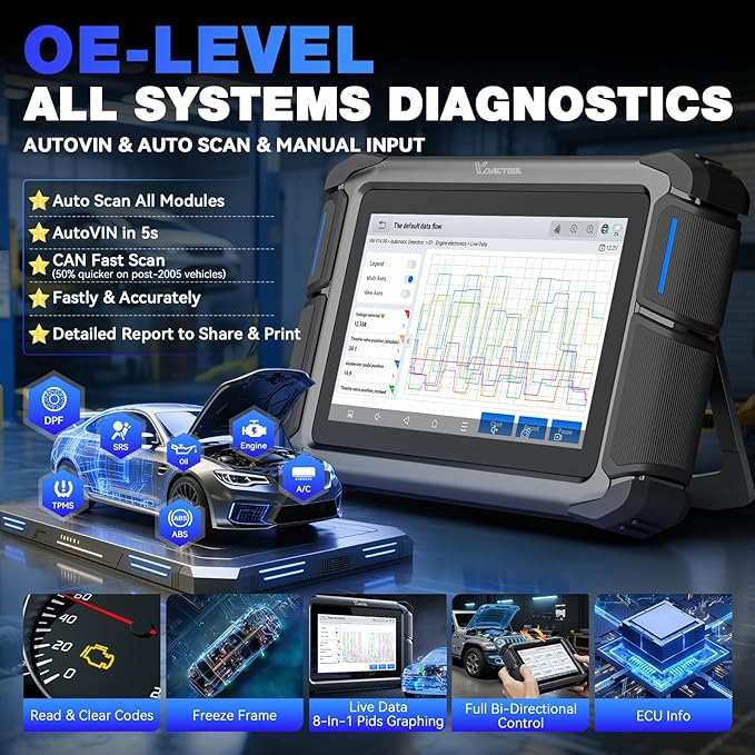 Bidirectional Scan Tool VDIAGTOOL VD70, OBD2 Scanner Diagnostic Tool with ECU Coding, 36+ Resets, FCA AutoAuth, All System, PMI, CAN FD & DoIP, V.A.G. Guide, 3-Year Update