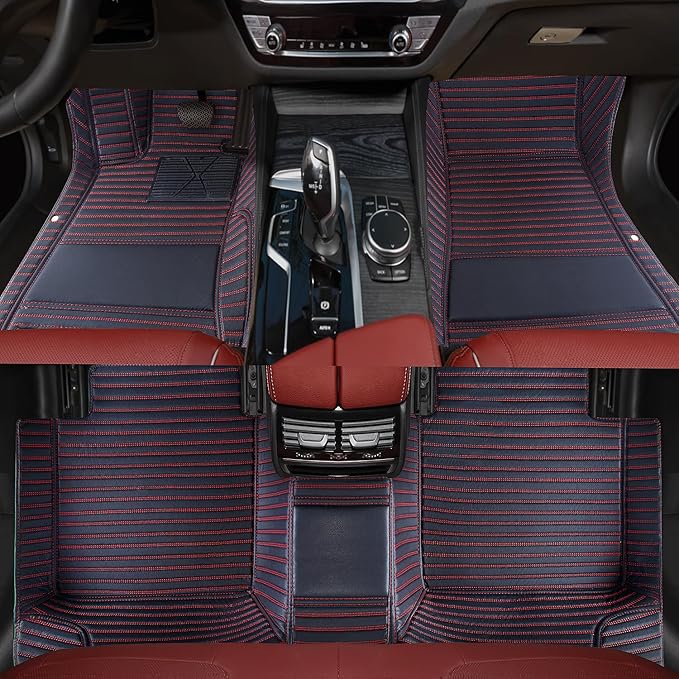 Custom car Floor mats Suitable for 99% car Truck SUV,car mats All Weather Personalized,Full Coverage Luxury Car Mats, Anti-Slip Leather Floor mats. (Black red Streak)