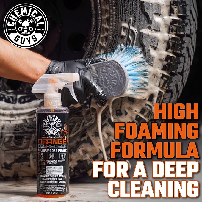 Chemical Guys Signature Series Orange Degreaser - Heavy Duty All Purpose Cleaner for Engines, Tires, Undercarriages, Tools and More - Professional Strength, Breaks Down Grease, Oil and Grime, 16 oz