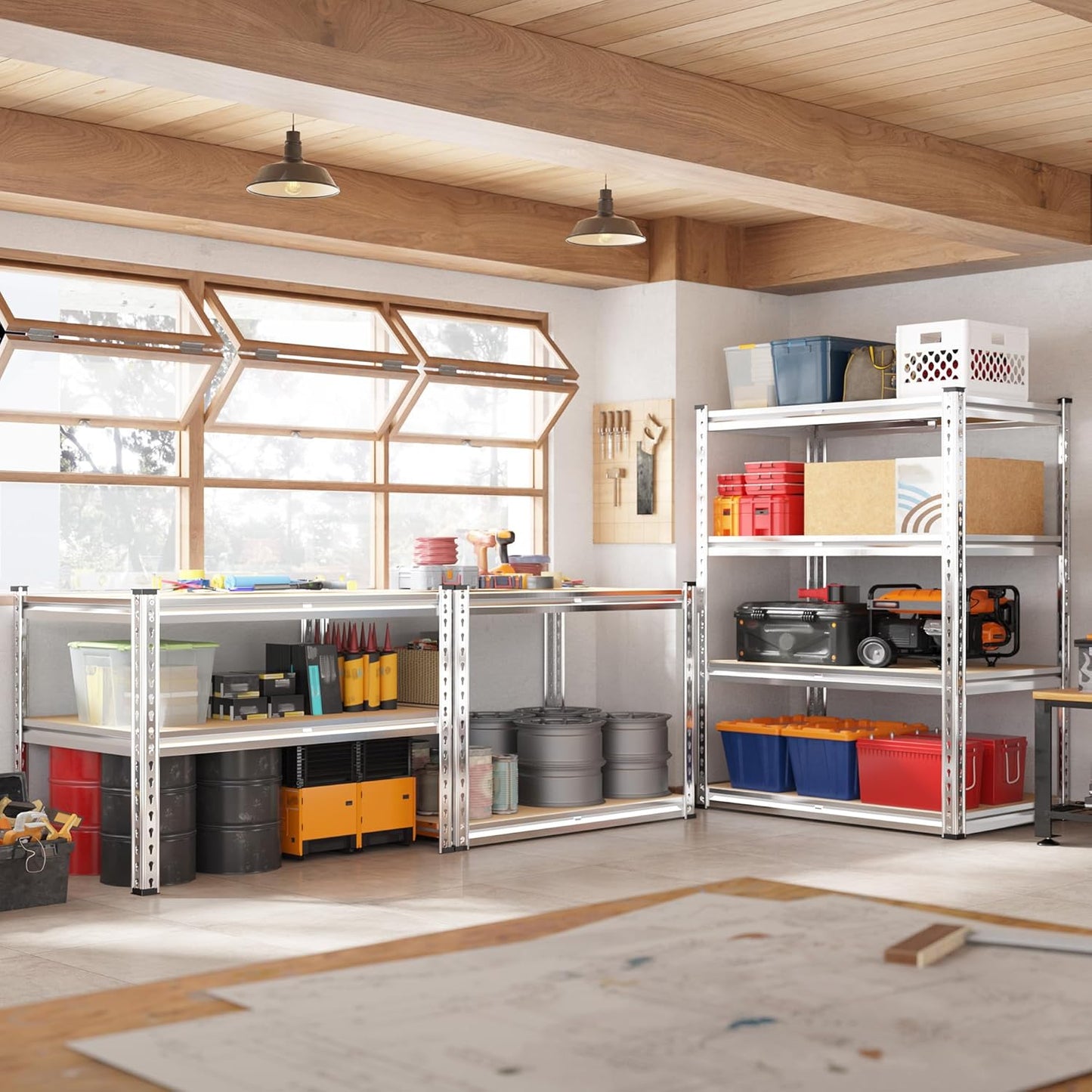 REIBII 60.05" H Storage Shelves 1840LBS Garage Shelving Heavy Duty Shelving 4 Tier Garage Shelves Adjustable Metal Shelf for Kitchen Basement Pantry Warehouse 35.45" W x 17.72" D x 60.05" H