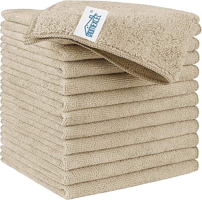 HOMEXCEL Brown Microfiber Cleaning Cloth, 12 Pack Premium Microfiber Towels for Cars, Lint Free, Scratch-Free, Highly Absorbent, Reusable Cleaning Rags for Car, Household, Kitchen, Window, 11.5"X11.5"