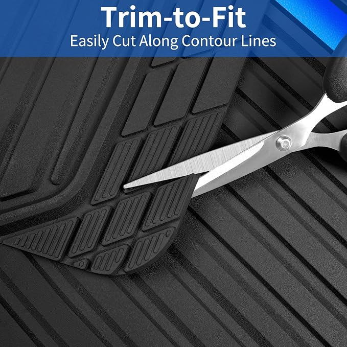 CAR PASS Heavy Duty Rubber Car Mats Metallic,Aluminum Film All Weather Floor Mats Waterproof Universal Trim to Fit Automotive SUV Sedan Van 4 Piece Anodized Deep Dish Two-Tone Sporty Black Blue Chrome