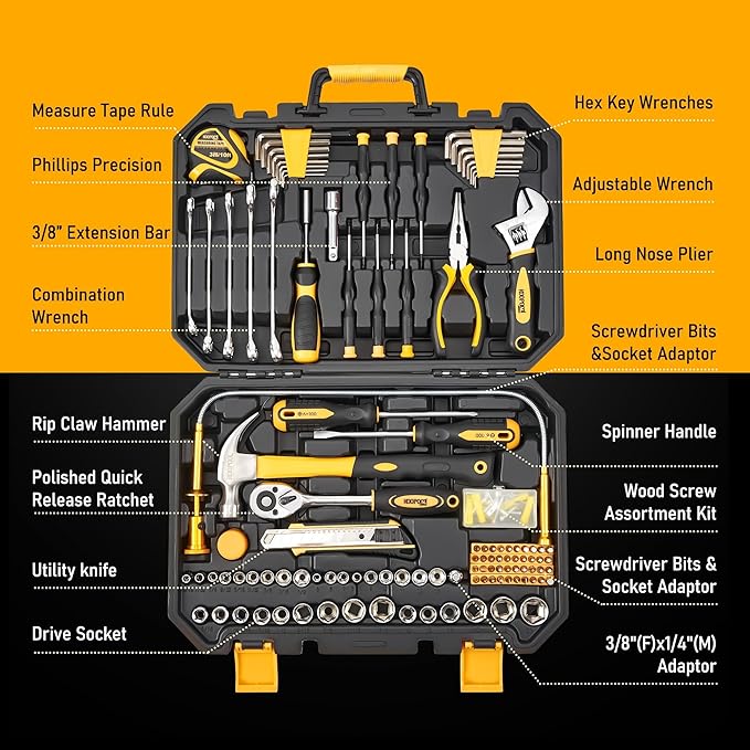159 Piece Tool Box, Tool Set for Mechanic and Car, General Household Home Tool Kit, Basic Tool Kit for Home Auto Repair, with Storage Case