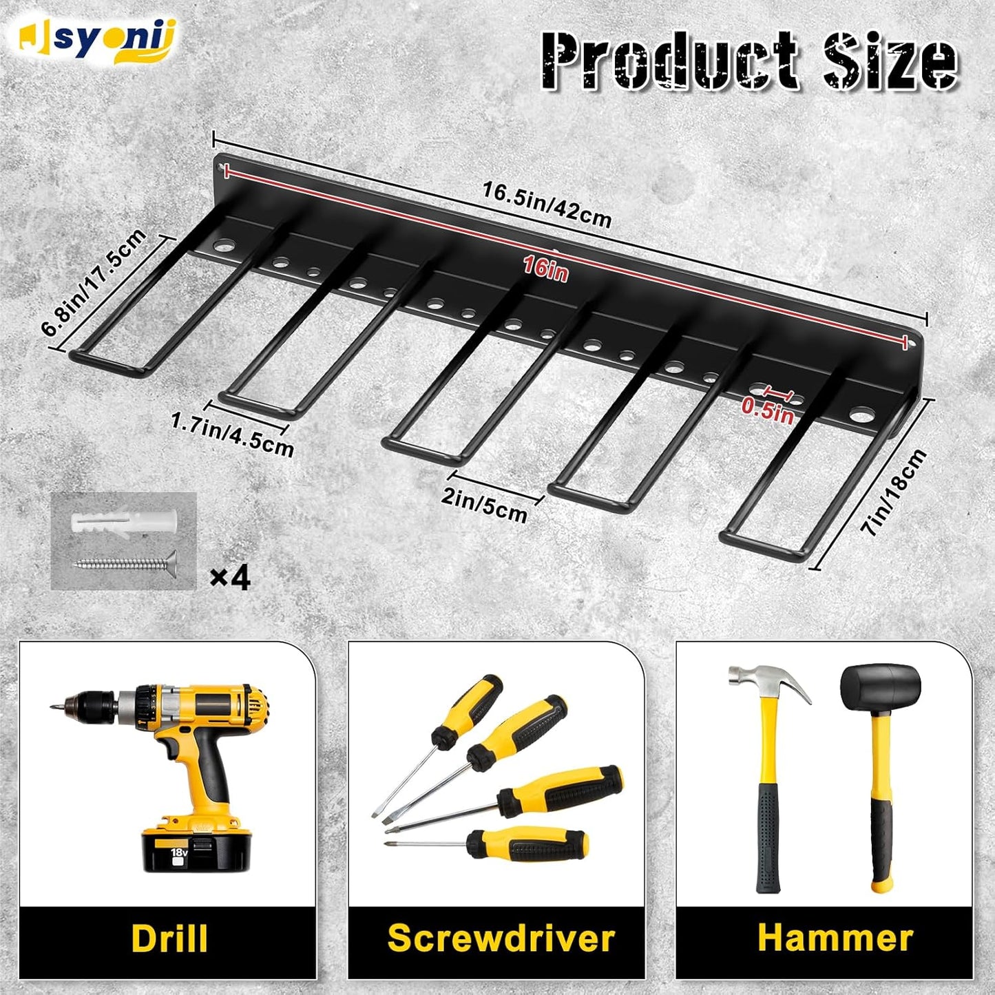 Power Tool Organizer,Drill Holder Wall Mount, 4 Cordless Drill Racks, Heavy Duty Metal Drill Organizer Utility Storage Rack for Garage Workshop Shed Pegboard Basement,1 Pcs