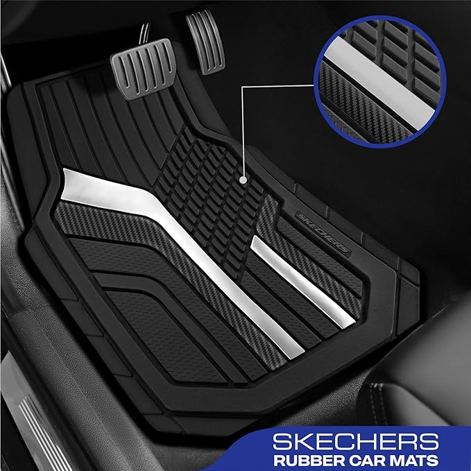 Skechers Heavy Duty Rubber Car Floor Mats,Dual Color Design Floor Mats,All Weather Car Mats,Waterproof Trim To Fit Universal Floor Liner Car Accessories,Automotive Floor Mats For Cars Trucks Suv,Black