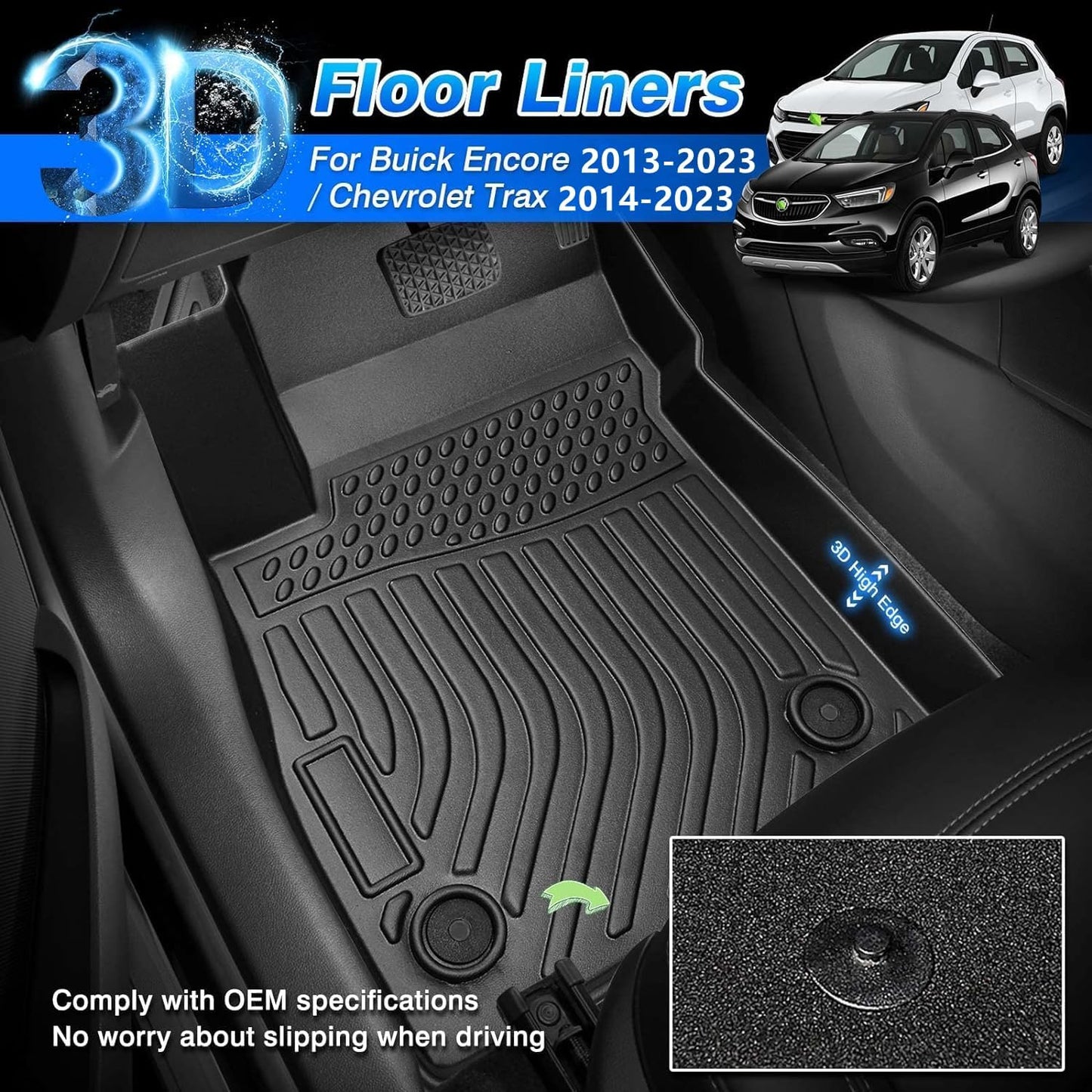 Cartist Custom Fit for Floor Mats 2014-2023 Chevrolet Chevy Trax / 2013-2023 Buick Encore (Not fit Encore GX) All Weather Floor Liners 2 Rows TPE Odorless