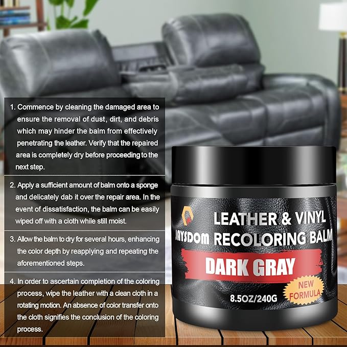 Leather Recoloring Balm, Leather Repair Kit, Leather Dye, Leather Color Restorer, Leather Scratch Remover, Leather Couch Paint, Repair, Leather Scratch Repair, Leather Restorer(Dark Gray)