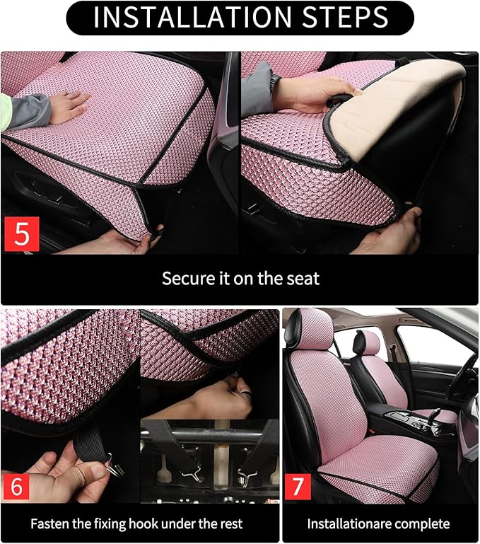 Auto Newer Car Seat Cover,Breathable Front Car Seat Cushion,Comfortable Car Seat Protector,Anti-Slip and Full Wrap Driver Car Seat Protector with Storage Pocket,Universal All Seasons(Pink,2PCS)