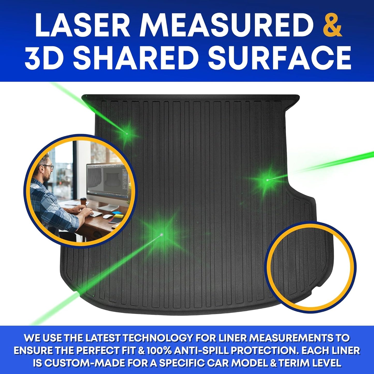 Premium Cargo Liner for Audi Q7 SQ7 2018-2025 - 100% Protection - Custom Fit Car Trunk Mat - Easy-to-Wash & All-Season Black Cargo Mat - 3D Shaped Laser Measured Trunk Liners for Audi Q7 2018-2025.