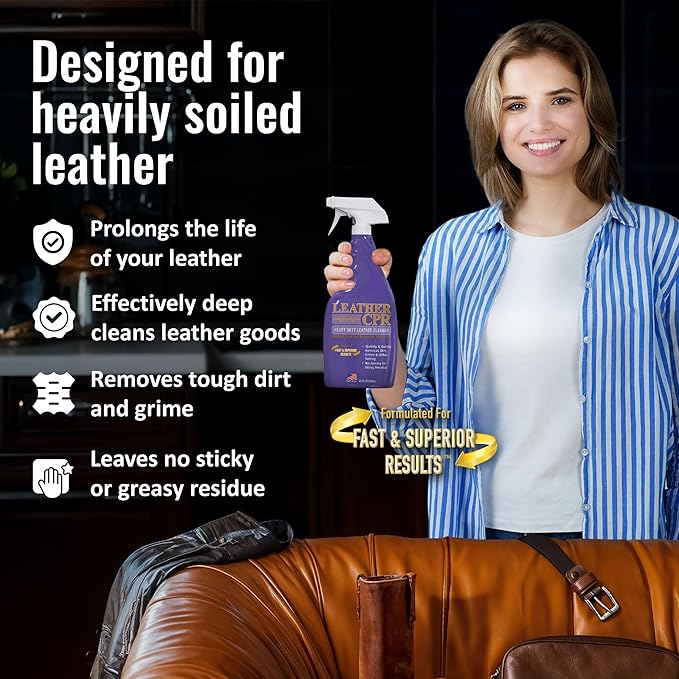 Leather CPR Heavy Duty Leather Cleaner 22oz - Car Interior Cleaner For Heavy Dirt & Grime, Heavily Soiled Furniture Leather Cleaner For Couch, Car Seat,Purses, Shoes, Boots, & More