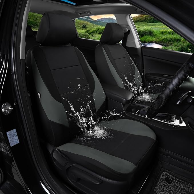 GIANT PANDA Neoprene Front Seat Covers for Toyota Rav4 Camry Highlander Corolla Prius, Leak-Proof & Waterproof Car Seat Protector（Grey/Gary+Black） 2PCS