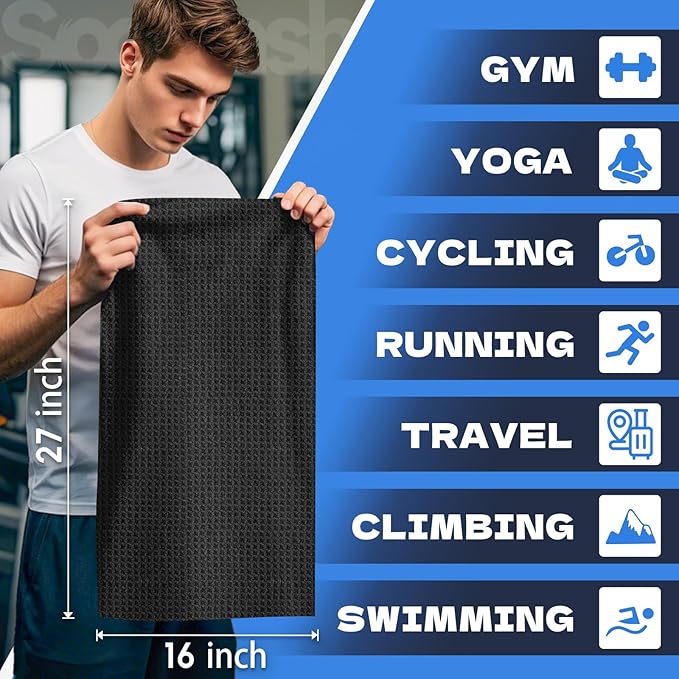 Microfiber Gym Towels for Showering Working Out Quick Dry Negative ions Large Middle Small Sizes Lightweight Gym Towel for Men Women Tennis Sports Towels for Body Hot Yoga Fitness Essentials