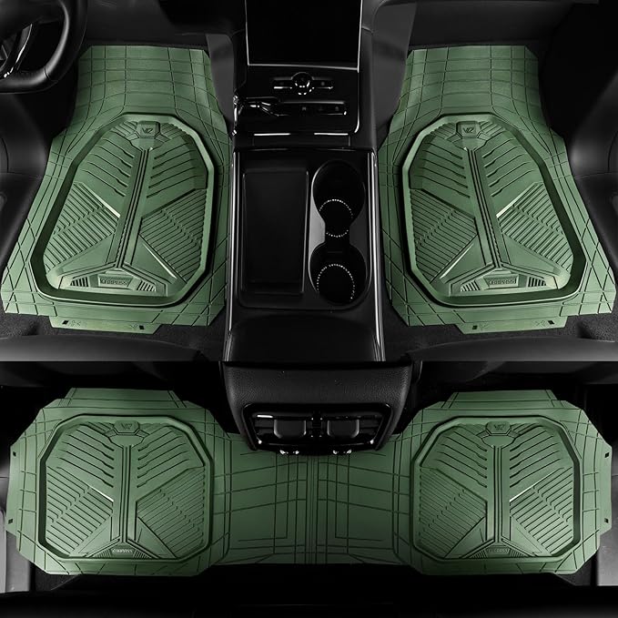 CAR PASS Heavy Duty Rubber Car Mats, Deepdish All Weather Floor Mats for Car Full Set, Universal Automotive Mats Trim to Fit for Sedans SUVs Trucks, Waterproof Anti-Slip Deep Tray 3 Pieces Olive Green