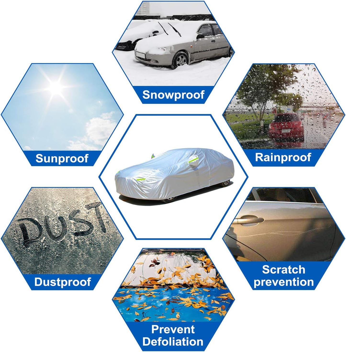 KouKou Oxford Hatchback Car Cover Waterproof All Weather for Automobiles with Zipper Door, Full Exterior Cover Outdoor Dust Sun Rain Protection, Fit Hatchback (up to 165 inch)