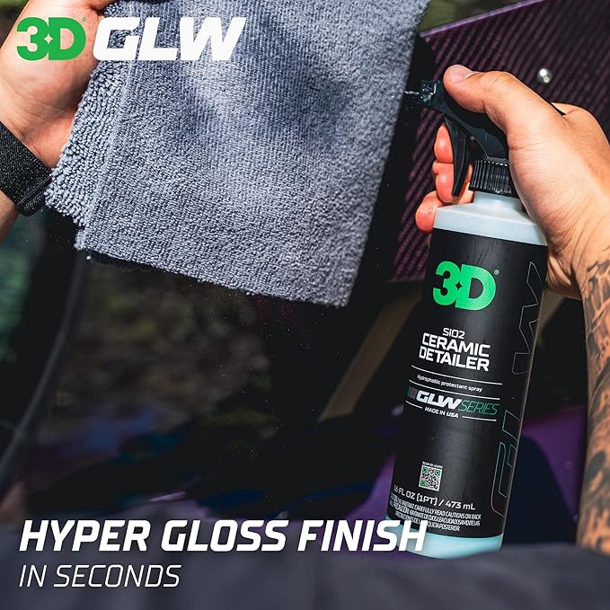3D Ceramic Detailer, GLW Series | Hyper Gloss Finish | SiO2 Peak Hydrophobic Top Coat | Extends Life of Waxes, Sealants, Coatings | DIY Car Detailing Spray | 64 oz