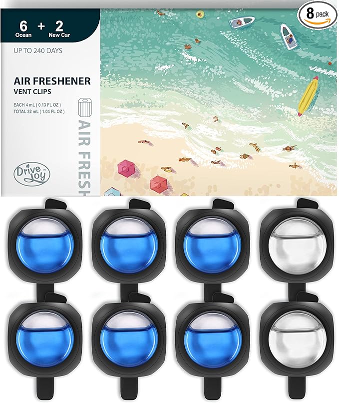 Car Air Freshener Vent Clips, 8 PK, 6 Ocean, 2 New Car Scent, Long Lasting Air Fresheners for Men & Women, Up to 240 Days, Odor Eliminator