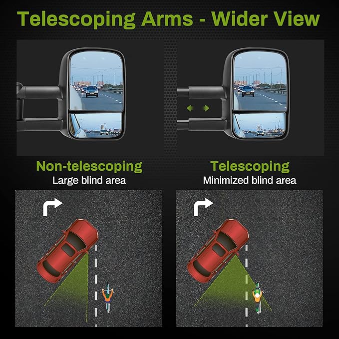 AUTOSAVER88 Towing Mirrors Compatible with 1988-1999 Chevy GMC C1500/K1500, Pair Set for 1988-2000 C2500/C3500/K2500/K3500 Power mirror adjust Manual Telescoping Folding