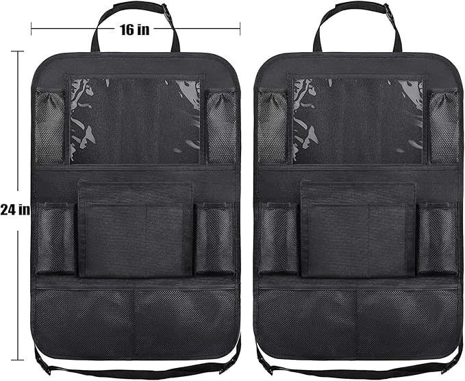 Car Backseat Organizer with 10" Table Holder, 9 Storage Pockets Seat Back Protectors Kick Mats for Kids Toddlers, Travel Accessories, 2 Pack