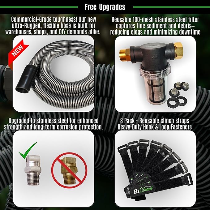 Hi Detail Shop Vac Extractor Kit with Wand and Hose, Adapter Converts Vacuum to carpet & upholstery Extractor for auto detailing & home