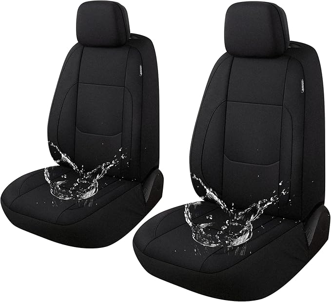 Pariitadin Waterproof Car Seat Covers 2 Front Seats, Neoprene Seat Covers for Cars, Universal Fit Interior Covers for Most Cars Sedan Van Truck SUV(Black)