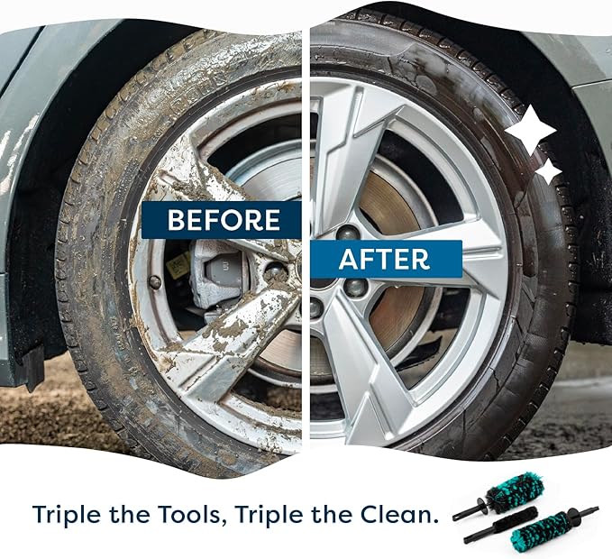 Wheel Brush Set – 3 Sizes Multi-Fiber Blend, Non-Scratch Design for Car & Motorcycle Rims, Spokes, Barrels, Brake Dust, Tight Gaps, Eco-Friendly Clean