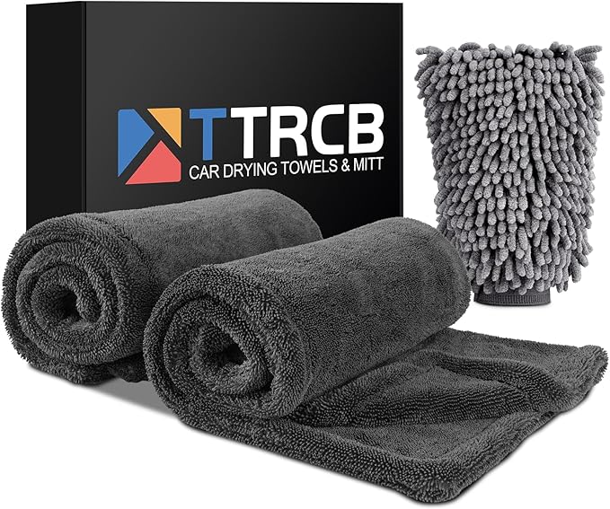 2 Pack Car Drying Towel, Microfiber Towels for Cars (36" x 24"), 1300 GSM Ultra-Absorbent, Streak Free, Premium Double Twisted-Loop Drying Towels Car Detailing with Car Wash Mitt for SUV, RV, Truck