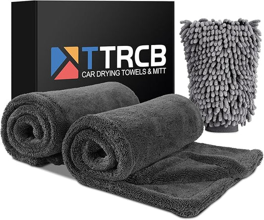 2 Pack Car Drying Towel, Microfiber Towels for Cars (36" x 24"), 1300 GSM Ultra-Absorbent, Streak Free, Premium Double Twisted-Loop Drying Towels Car Detailing with Car Wash Mitt for SUV, RV, Truck