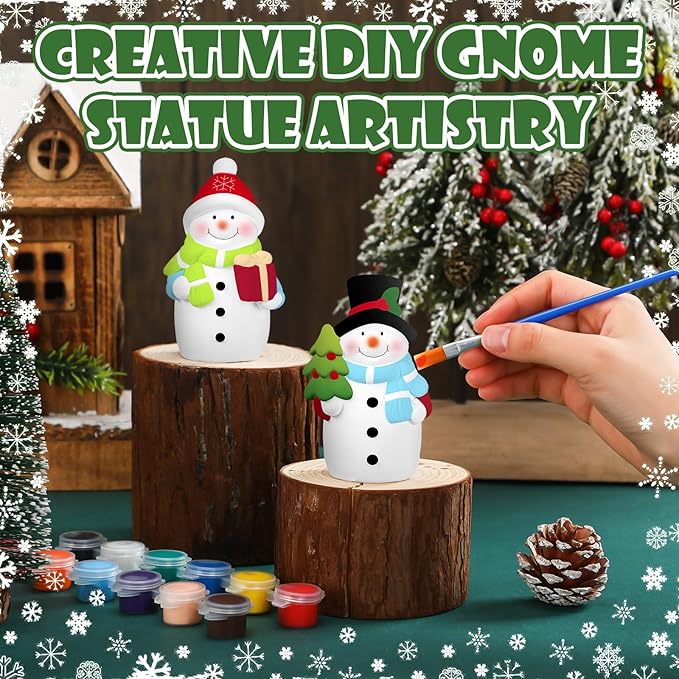 Seenelling 2 Pack Christmas Snowman Ceramics Ready to Paint Your Own Statues 4'' DIY Unpainted Figurines Kit Blank Paintable Ceramics Classroom Art and Crafts Decorations