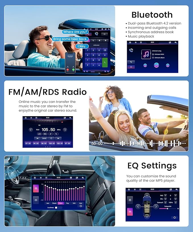 10.1 inch Single Din Car Stereo CarPlay Android Auto Mirror Link, Rimoody RotationalTouch Screen 1280x720 Car Radio with BT 5.2 FM/AM/RDS/EQ USB/AUX/TF/SWC/MIC Car Audio Receiver Backup Camera