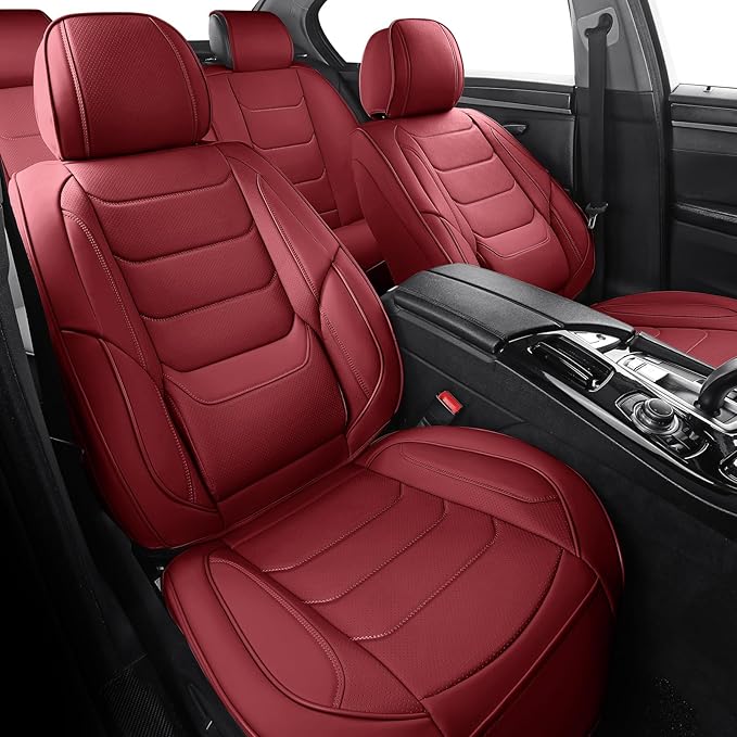 Front Seat Covers for Cars Breathable Leather Seat Covers Waterproof Seat Protectors Universal Fit for Most Automotive Cars SUV Trucks(Red, Front Pair)