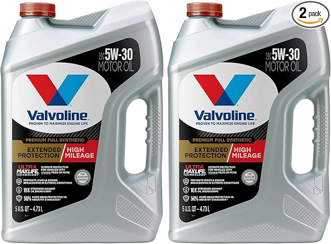 Valvoline Extended Protection High Mileage with Ultra MaxLife Technology 5W-30 Full Synthetic Motor Oil 5 QT (Pack of 2)