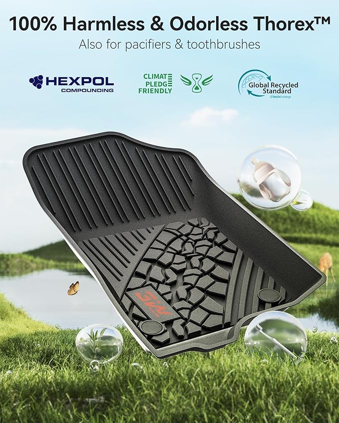 3W Floor Mats Fit for Jeep Wrangler 4XE 2021-2024 2025 Hybrid 4 Door (Non JL or JK), Black All-Weather TPE Floor Liner for 1st and 2nd Row Full Set Car Mats, Red Logo