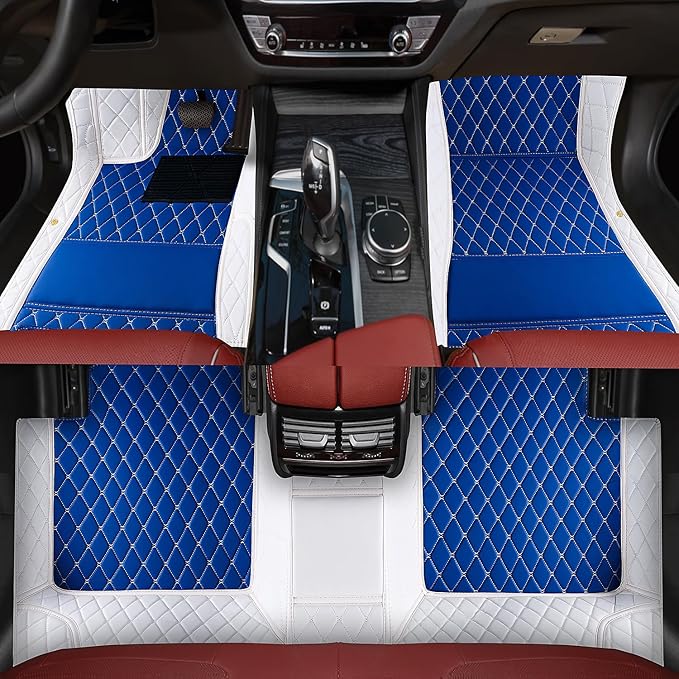 Custom car Floor mats Suitable for 99% car Truck SUV,car mats All Weather Personalized,Full Coverage Luxury Car Mats, Anti-Slip Leather Floor mats. (Blue White Combination)