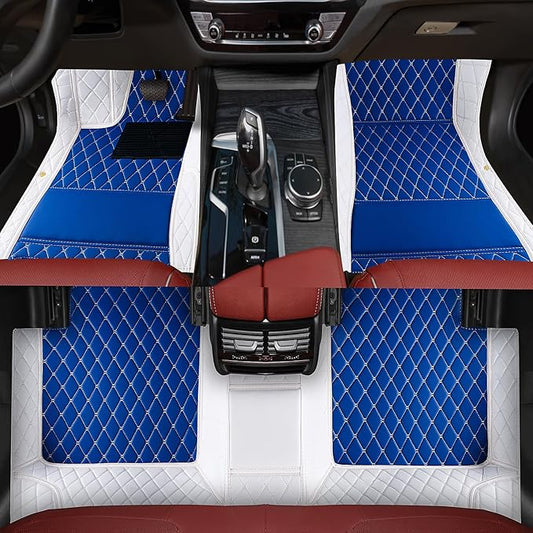 Custom car Floor mats Suitable for 99% car Truck SUV,car mats All Weather Personalized,Full Coverage Luxury Car Mats, Anti-Slip Leather Floor mats. (Blue White Combination)