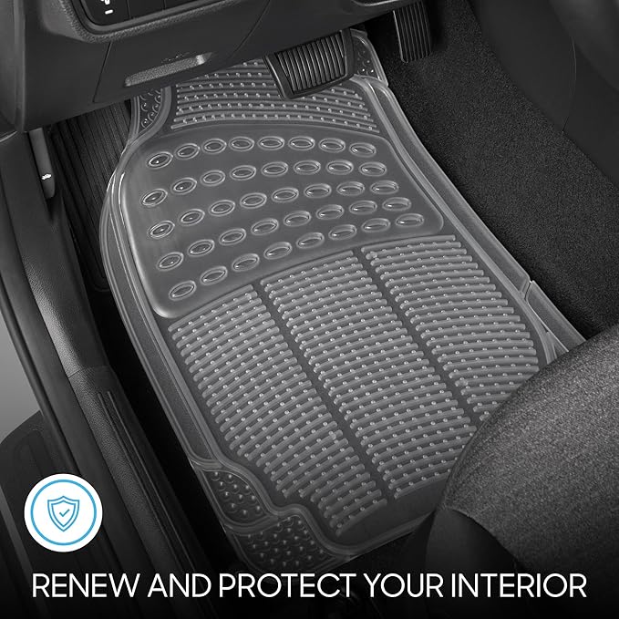BDK 4-Piece Rubber Transparent Clear Floor Mats Heavy Duty for Front & Rear Car Truck Van SUV, All Weather Protection, Universal Fit
