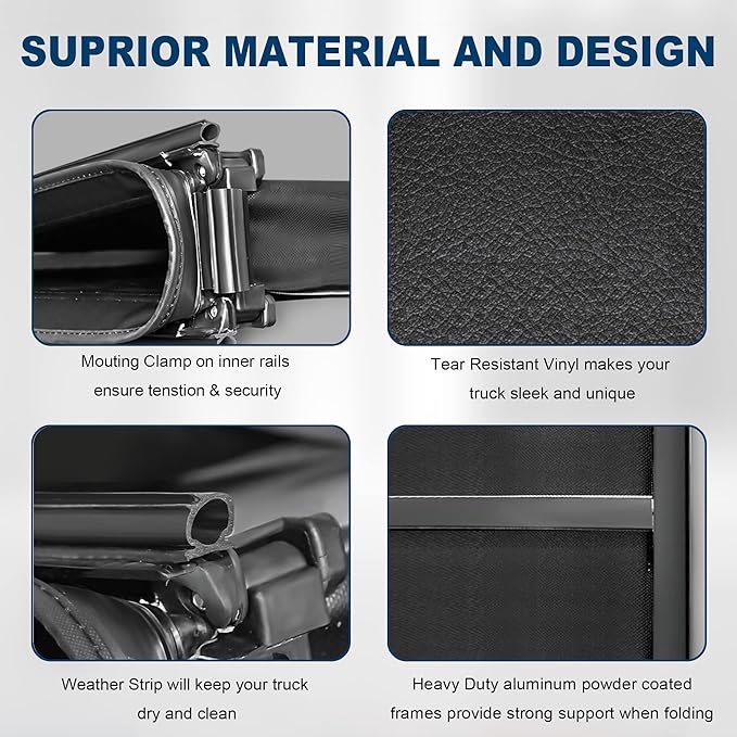 MOSTPLUS 5 FT Tri Fold Soft Truck Bed Tonneau Cover Compatible for 2005 2006 2007 2008 2009 2010 2011 2012 2013 2014 2015 Toyota Tacoma On Top Fleetside Cargo Bed