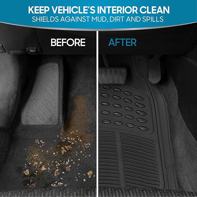 BDK Floor Mats, 4-Piece All-Weather Car Mat with Universal Fit Design, Durable Rubber Car Floor Mats with Capture Ridges, Waterproof for Cars Trucks SUV (Black)