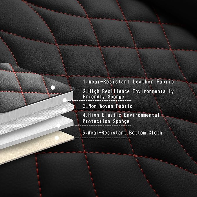 Car Seat Covers 5 Seats Full Set, Waterproof Napa Leather Automotive Seat Protector for Cars SUV Truck Sedan, Universal Anti-Slip Car Seat Cushion Interior Accessories, Black and Red