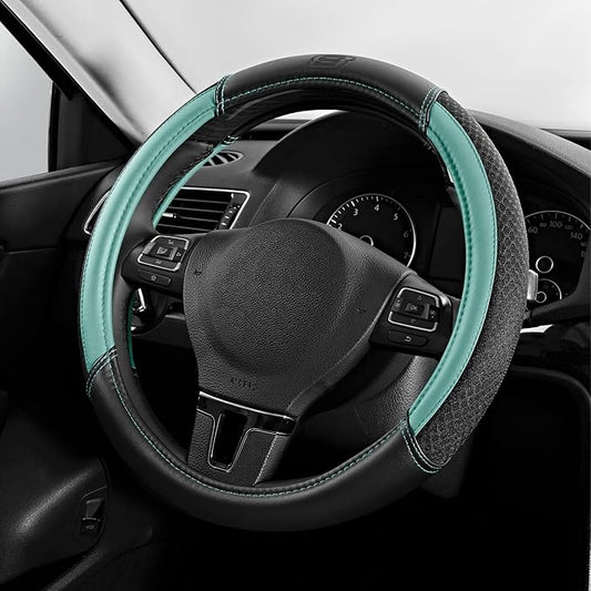 Skechers Air-Cooled Steering Wheel Cover,Air Cool Mesh Leather Car Steering Wheel Cover Universal Fit 14" 1/2-15" Car Wheel Protector for Men Women Fit Suvs,Vans,Sedans,Car,Trucks,Mint