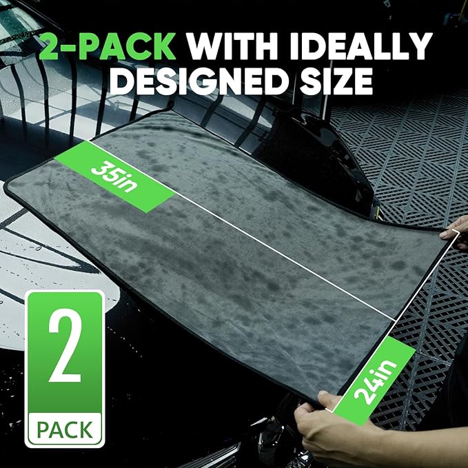 KKV 2-Pack Microfiber Towels (35"x 24") Extra Large Ultra Absorbent Drying Towel for Cars and Trucks, Without Streaks, Scratches, or Water Spots