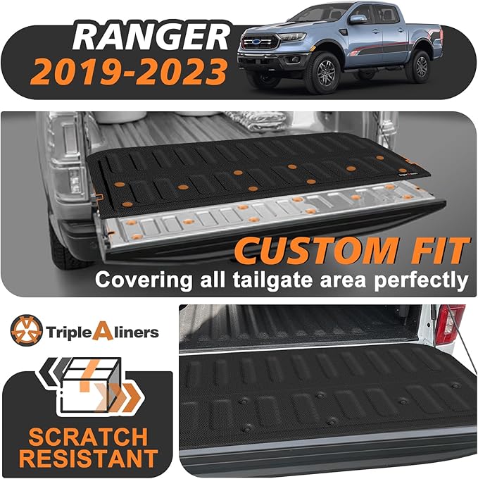 TripleAliners Tailgate Mat Compatible with Ford Ranger 2019-2023 Accessories Truck Tailgate Liner Bed Cover All-Weather Protector Cargo Cover Custom Fit for 2019-2023 Ranger
