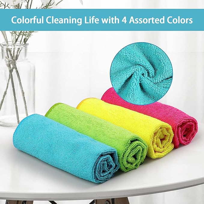 HOMEXCEL Microfiber Cleaning Cloth,150 Pack Cleaning Rags, Cleaning Towels with 4 Color Assorted,11.5"X11.5" Shop Towels (Green/Blue/Yellow/Pink)