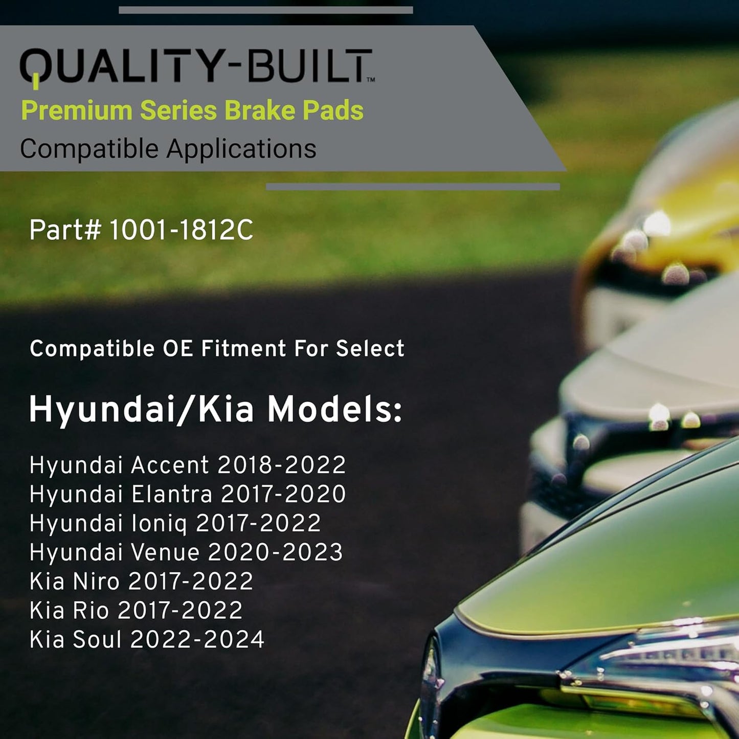 Premium Ceramic Rear Brake Pads (1001-1812C) Compatible with Hyundai Accent 2022-2018, Elantra 2020-2017, Ioniq 2022-2017, Kia Niro 2022-2017, Rio 2022-2017, Soul 2025-2022 & More