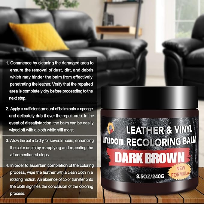 Leather Recoloring Balm, Leather Repair Kit, Leather Dye, Leather Color Restorer, Leather Scratch Remover, Leather Couch Paint, Repair, Leather Scratch Repair, Leather Restorer (Dark Brown with Oil)