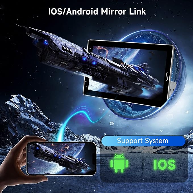 10.1 inch Single Din Car Stereo CarPlay Android Auto Mirror Link, Rimoody Detachable Touch Screen Car Radio with BT 5.0 FM/EQ USB/AUX/TF/SWC/MIC Car Audio Receiver Backup Camera