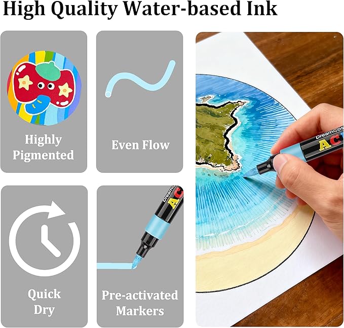 60 Colors Acrylic Markers Set,Brush Tip Acrylic Paint Pens for Painting on Rocks, Canvas, Ceramic, Wood, Glass - Perfect for Artists, Kids and Adults - DIY Crafts, Holiday Decorations & Art Supplies