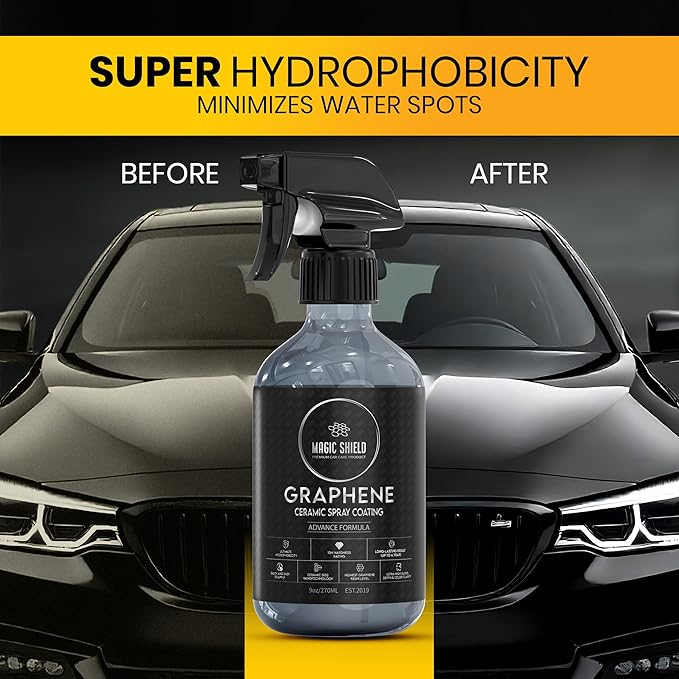 Graphene Ceramic Spray Coating - LAST SO LONG! Quick & Easy for Cars, Motorcycles, Boats & More - Professional-Grade Sealant for Maximum Gloss & Shine - Waterless Wash & Wax - 9oz Bottle